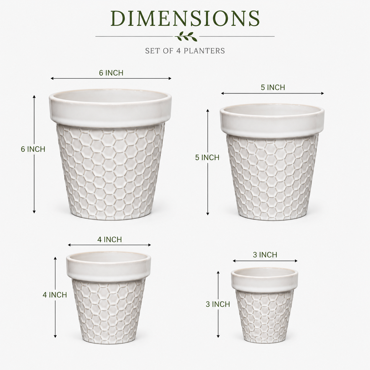 House of Elegance Hub Ceramic Planter Set of 4 | White Embossed Indoor Plant Pots for Home Décor | Modern Decorative Ceramic Flower Pots for Succulents, Snake Plant, Pothos & Indoor Plants