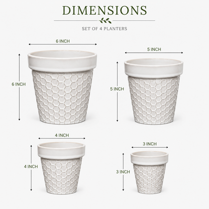 House of Elegance Hub Ceramic Planter Set of 4 | White Embossed Indoor Plant Pots for Home Décor | Modern Decorative Ceramic Flower Pots for Succulents, Snake Plant, Pothos & Indoor Plants