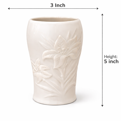 House of Elegance Hub 5 Inch Imported Porcelain Flower Vase | Premium White Embossed Decorative Vase for Living Room, Dining Table & Shelf Decor | Small Flower Vase for Home, Office, Centerpiece