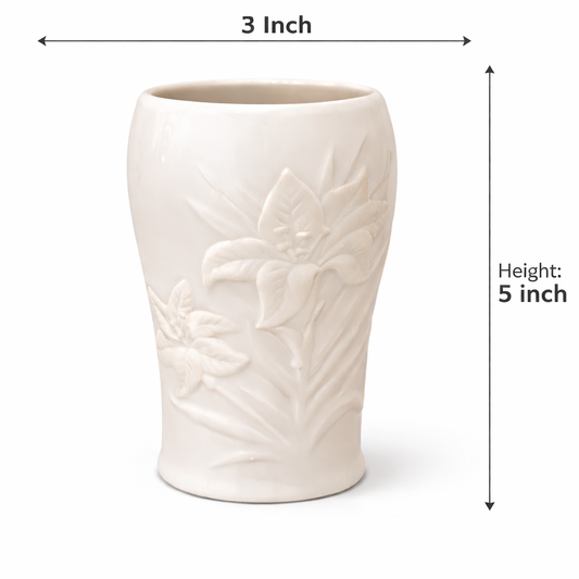 House of Elegance Hub 5 Inch Imported Porcelain Flower Vase | Premium White Embossed Decorative Vase for Living Room, Dining Table & Shelf Decor | Small Flower Vase for Home, Office, Centerpiece