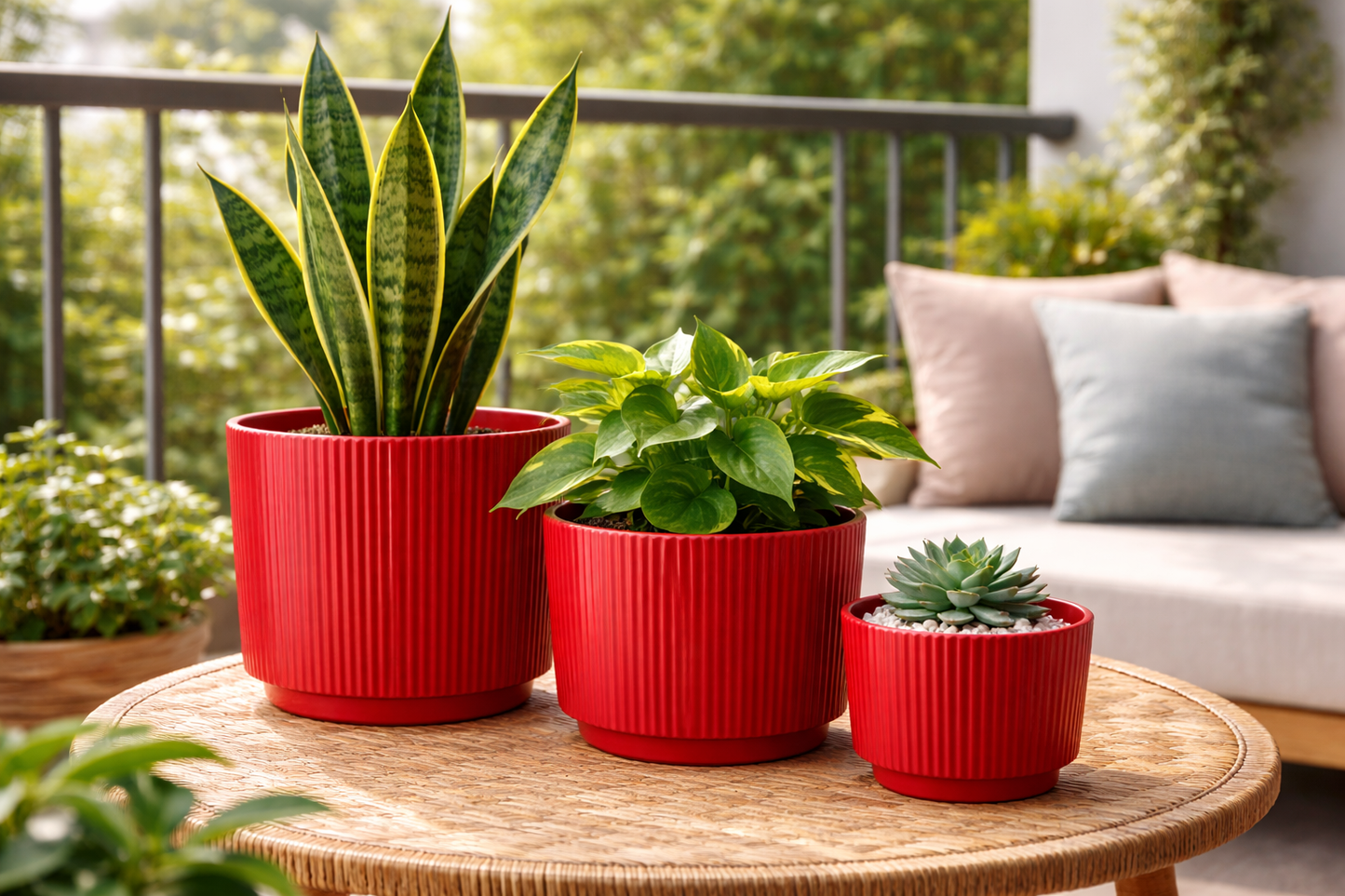 Modern Black / White Ceramic Planter (Set of 3 ) | Elegant Black / White Ribbed Design