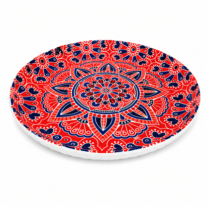 House of Elegance Hub Ceramic Serving Plate 25.5 cm | Decorative Mandala Dessert & Snack Plate | Premium Glossy Ceramic Platter for Serving Cake, Snacks, Fruits & Tea Setup