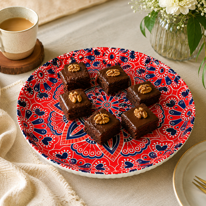 House of Elegance Hub Ceramic Serving Plate 25.5 cm | Decorative Mandala Dessert & Snack Plate | Premium Glossy Ceramic Platter for Serving Cake, Snacks, Fruits & Tea Setup