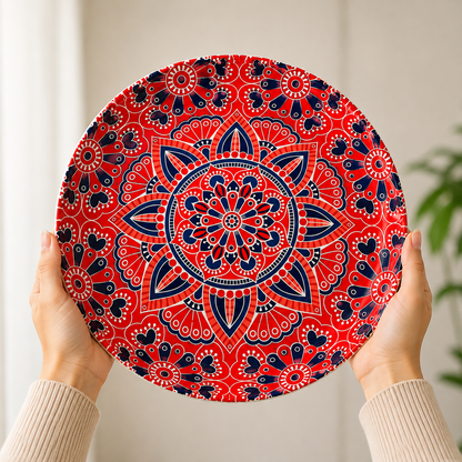 House of Elegance Hub Ceramic Serving Plate 25.5 cm | Decorative Mandala Dessert & Snack Plate | Premium Glossy Ceramic Platter for Serving Cake, Snacks, Fruits & Tea Setup