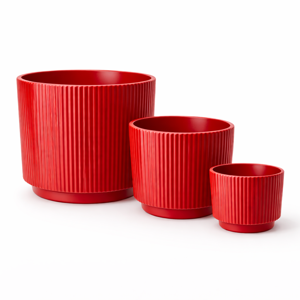 House of Elegance Hub Ceramic Planter Pots Set of 3 (Small, Medium, Large) | Ribbed Design Indoor Plant Pots for Living Room, Balcony & Office | Decorative Planters for Succulents & Home Decor