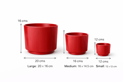 House of Elegance Hub Ceramic Planter Pots Set of 3 (Small, Medium, Large) | Ribbed Design Indoor Plant Pots for Living Room, Balcony & Office | Decorative Planters for Succulents & Home Decor