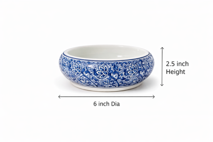 House of Elegance Hub Blue & White Porcelain Urli Bowl – Decorative Floating Flower Bowl with Water & Candle Setup | Premium Imported Ceramic Urli for Home Decor, Living Room & Festive Use