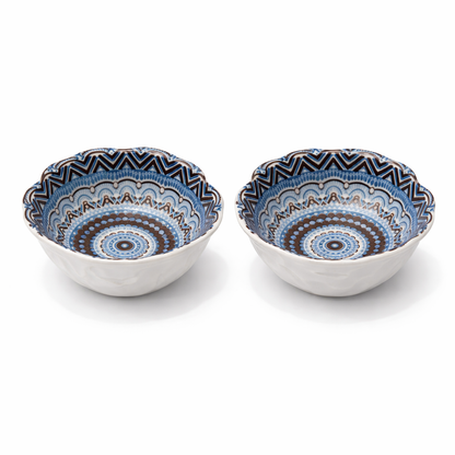 House of Elegance Hub Porcelain Snack Bowls Set of 2 | Handcrafted Blue Printed Small Bowls for Chutney, Dip, Dessert & Dry Fruits | 9 cm