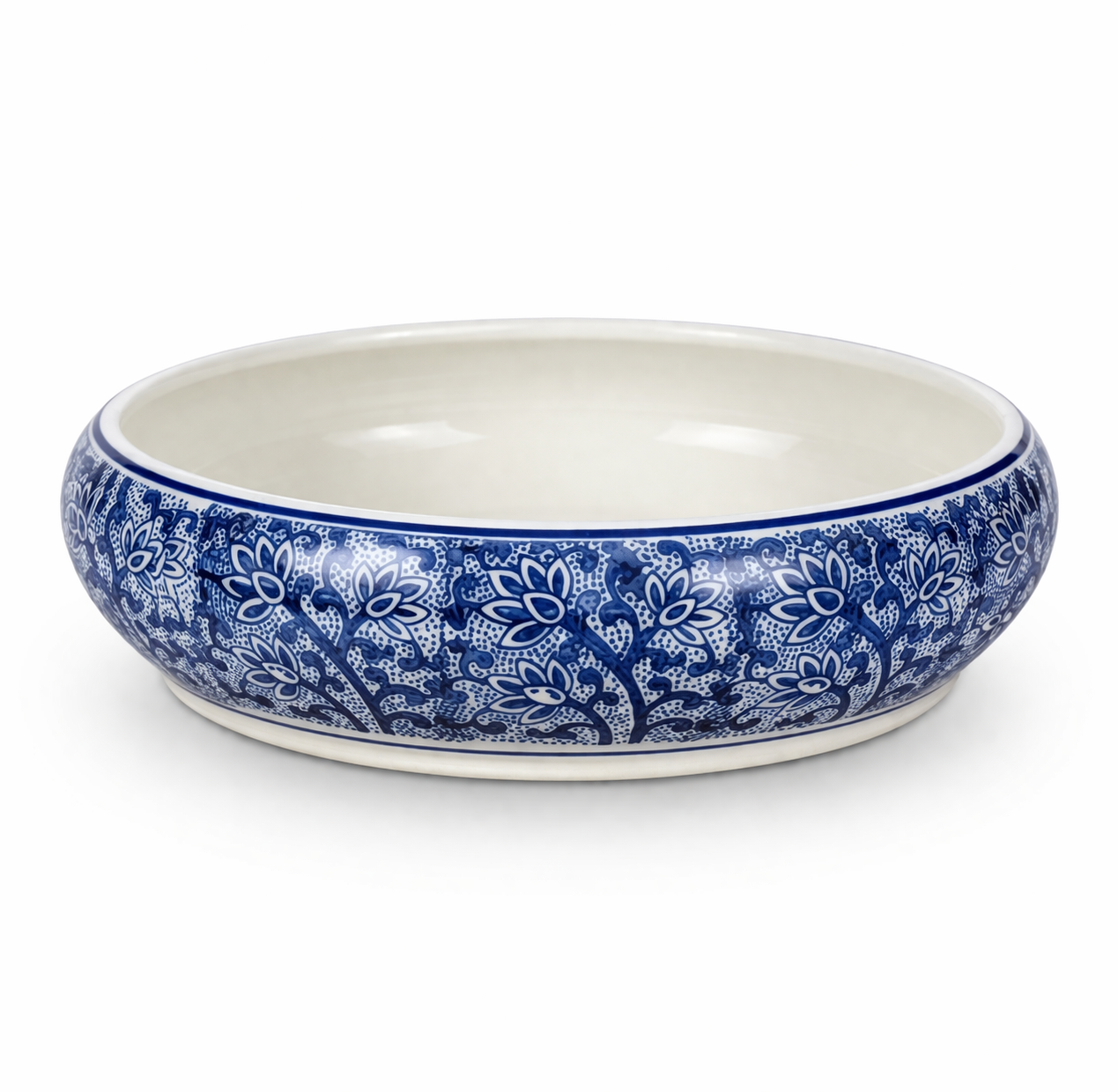 House of Elegance Hub Blue & White Porcelain Urli Bowl – Decorative Floating Flower Bowl with Water & Candle Setup | Premium Imported Ceramic Urli for Home Decor, Living Room & Festive Use