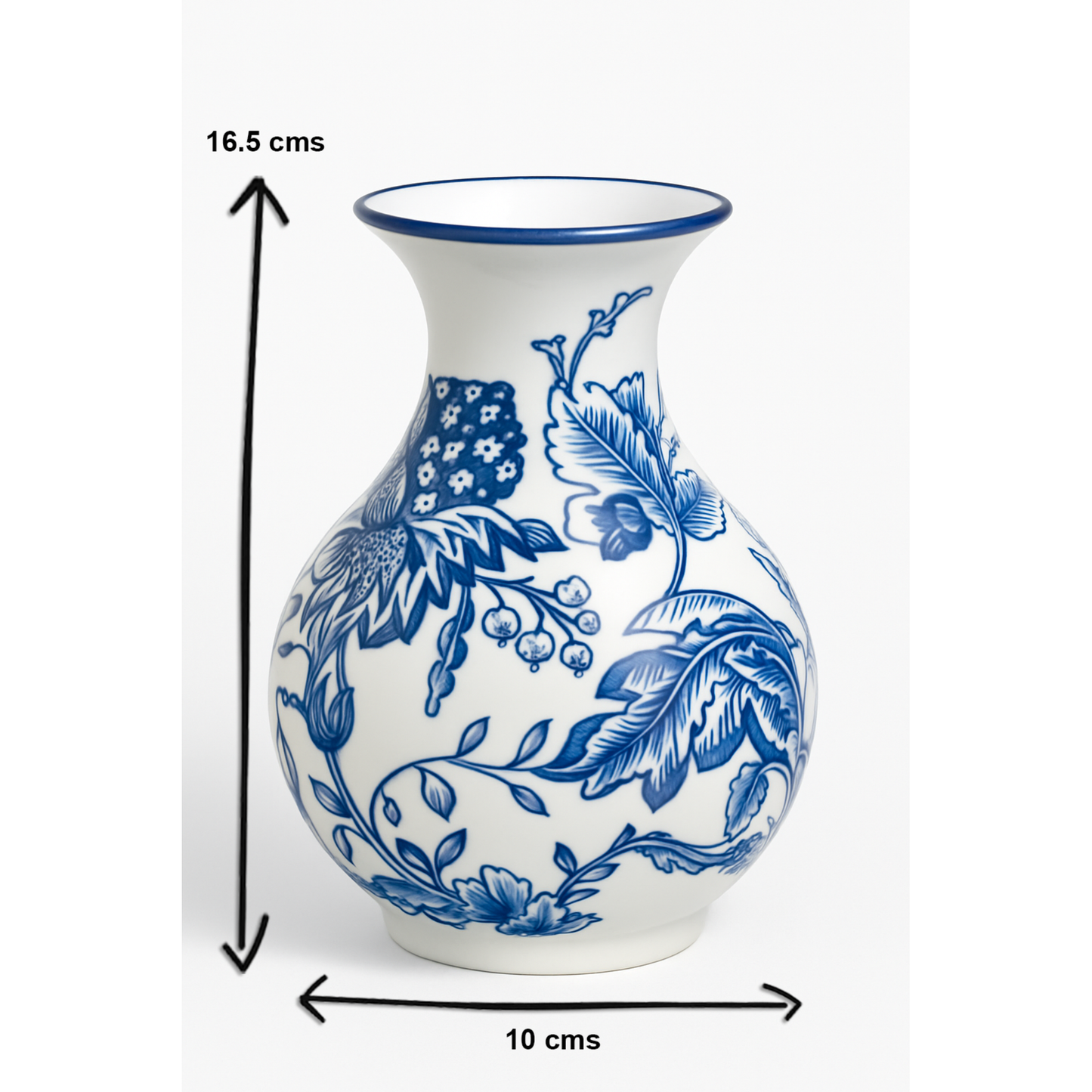 House of Elegance Hub Blue & White Porcelain Vase (16.5 cm Height) – Premium Imported Ceramic Flower Vase for Living Room, Table Decor & Home Decoration | Elegant Floral Design