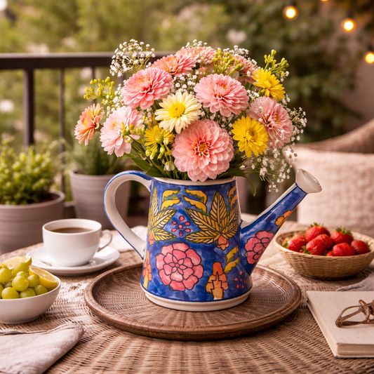House of Elegance Hub Ceramic Watering Can Vase (29 × 17 cm) | Handcrafted Floral Decorative Watering Can Showpiece for Home, Garden & Table Décor