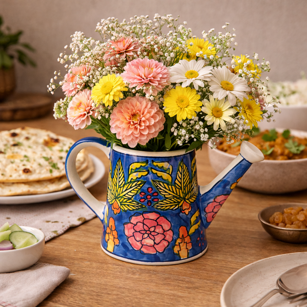 House of Elegance Hub Ceramic Watering Can Vase (29 × 17 cm) | Handcrafted Floral Decorative Watering Can Showpiece for Home, Garden & Table Décor