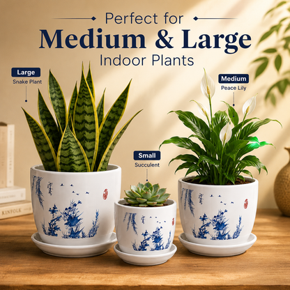 Beautiful Blue Scenery Ceremic Planter (Set of 3)