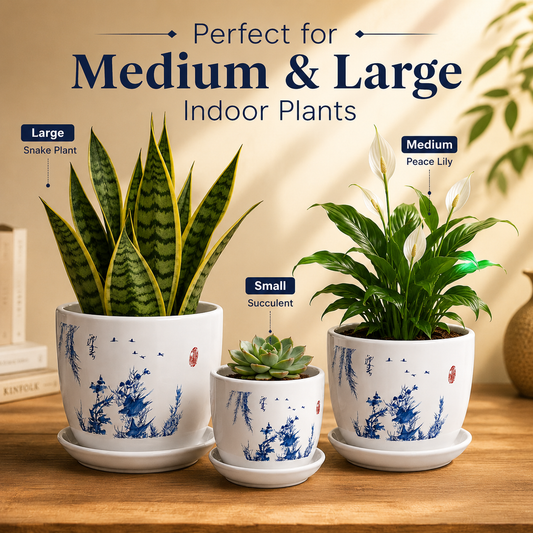 Beautiful Blue Scenery Ceremic Planter (Set of 3)