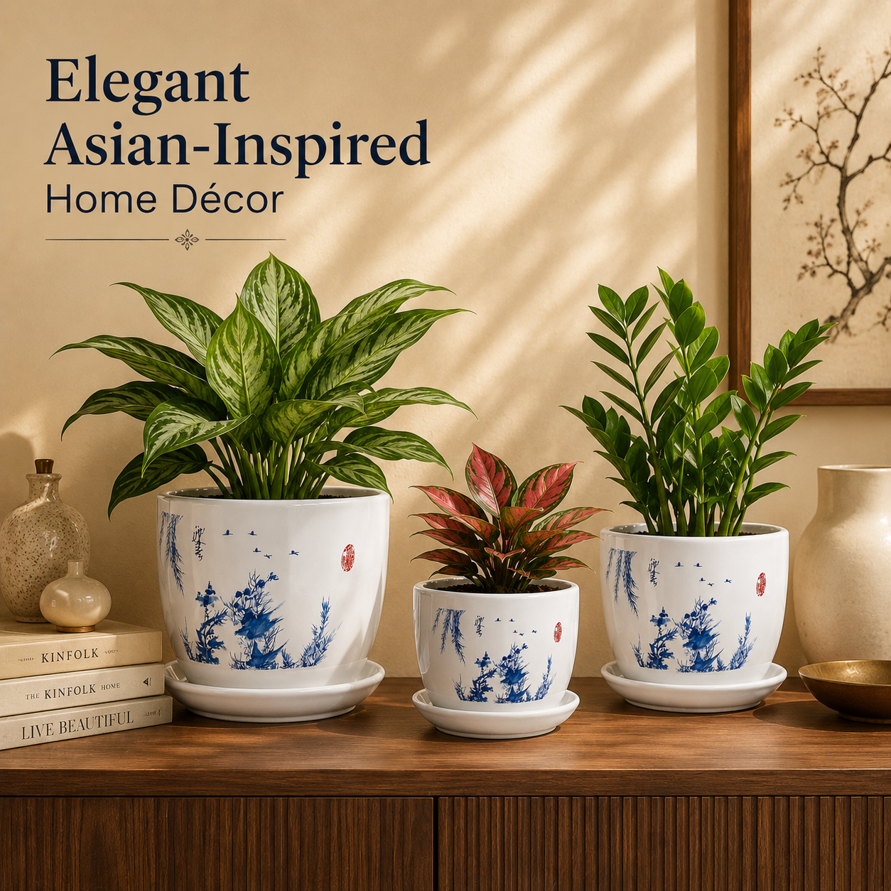 Beautiful Blue Scenery Ceremic Planter (Set of 3)