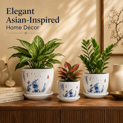 Beautiful Blue Scenery Ceremic Planter (Set of 3)