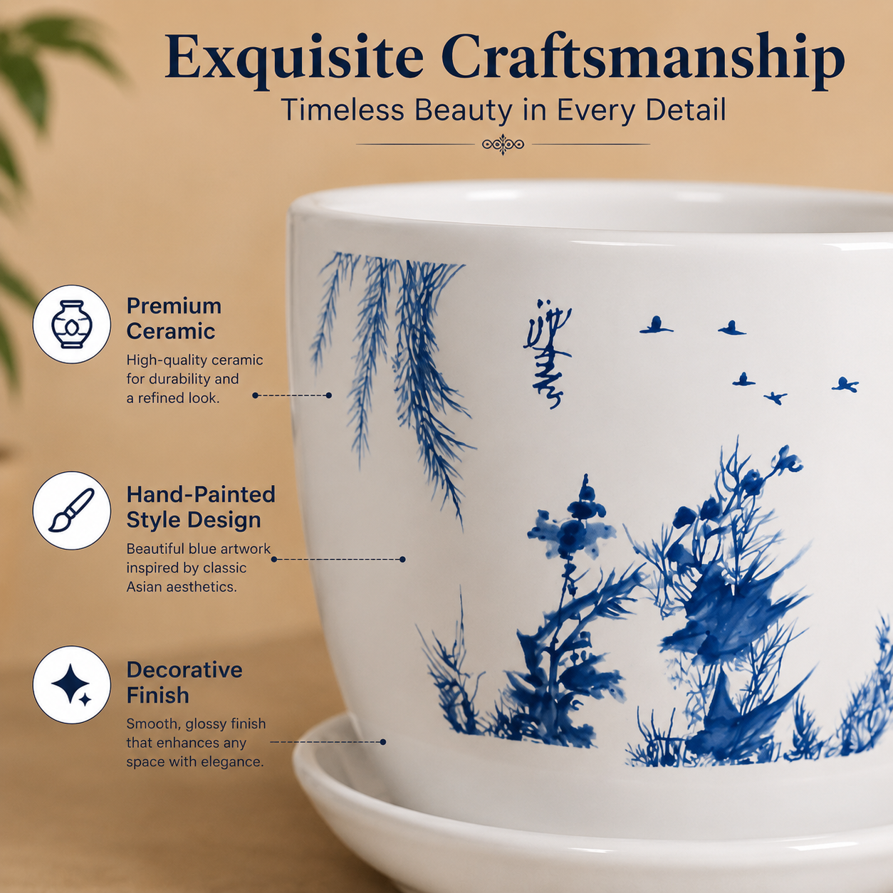 Beautiful Blue Scenery Ceremic Planter (Set of 3)