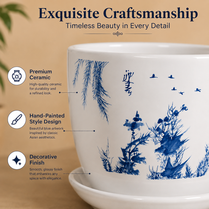 Beautiful Blue Scenery Ceremic Planter (Set of 3)