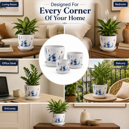 Beautiful Blue Scenery Ceremic Planter (Set of 3)
