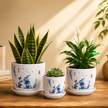 Beautiful Blue Scenery Ceremic Planter (Set of 3)