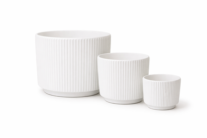 House of Elegance Hub Ceramic Planter Pots Set of 3 (Small, Medium, Large) | Ribbed Design Indoor Plant Pots for Living Room, Balcony & Office | Decorative Planters for Succulents & Home Decor