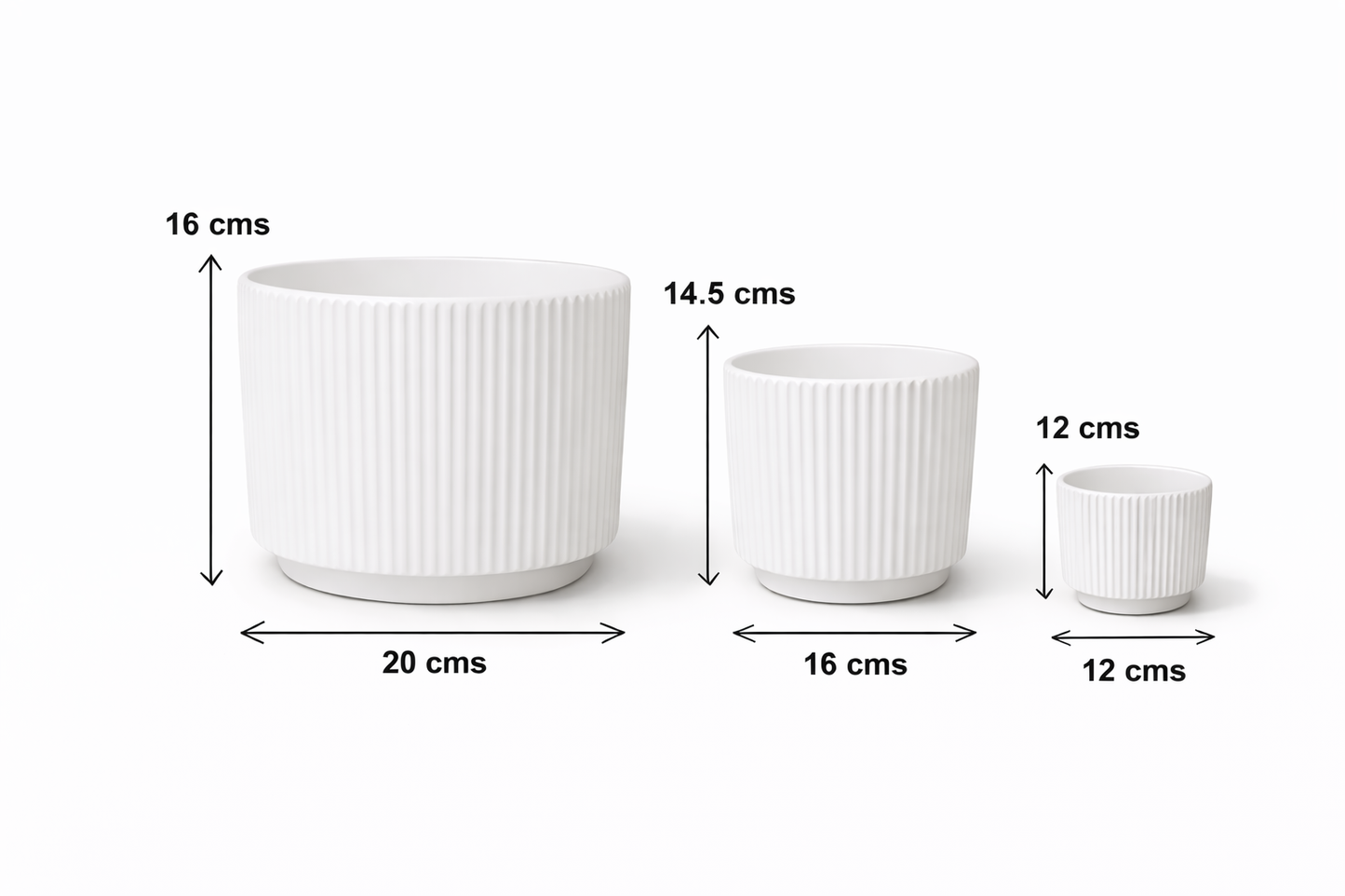 House of Elegance Hub Ceramic Planter Pots Set of 3 (Small, Medium, Large) | Ribbed Design Indoor Plant Pots for Living Room, Balcony & Office | Decorative Planters for Succulents & Home Decor