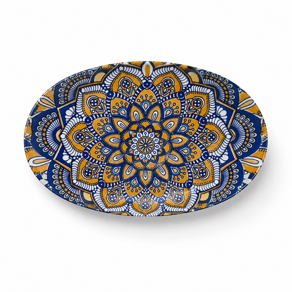 House of Elegance Hub Oval Ceramic Serving Plate | Mandala Design Decorative Platter for Snacks, Desserts, Fruits & Tea Serving | Premium Gloss Finish Oval Plate | 27 x 17 cm