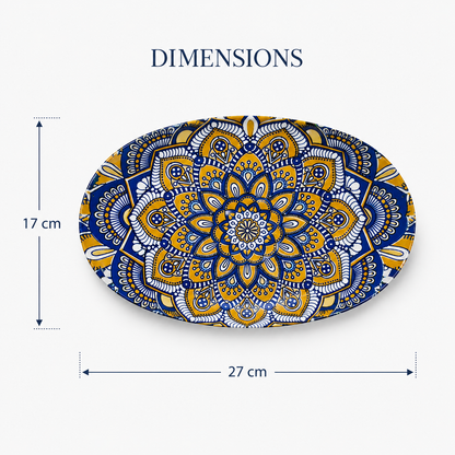 House of Elegance Hub Oval Ceramic Serving Plate | Mandala Design Decorative Platter for Snacks, Desserts, Fruits & Tea Serving | Premium Gloss Finish Oval Plate | 27 x 17 cm