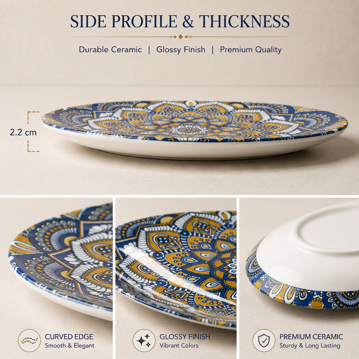 House of Elegance Hub Oval Ceramic Serving Plate | Mandala Design Decorative Platter for Snacks, Desserts, Fruits & Tea Serving | Premium Gloss Finish Oval Plate | 27 x 17 cm