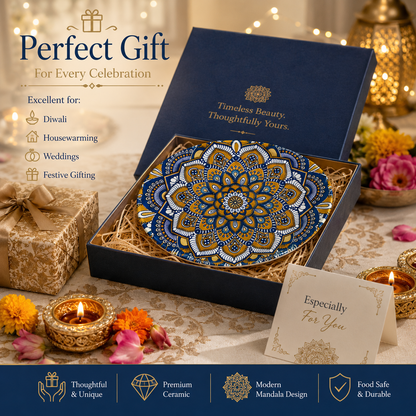 House of Elegance Hub Oval Ceramic Serving Plate | Mandala Design Decorative Platter for Snacks, Desserts, Fruits & Tea Serving | Premium Gloss Finish Oval Plate | 27 x 17 cm